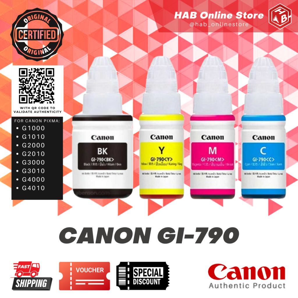 Original Canon Gi 790 Refill Ink Bottle Black Cyan Magenta Yellow Gi