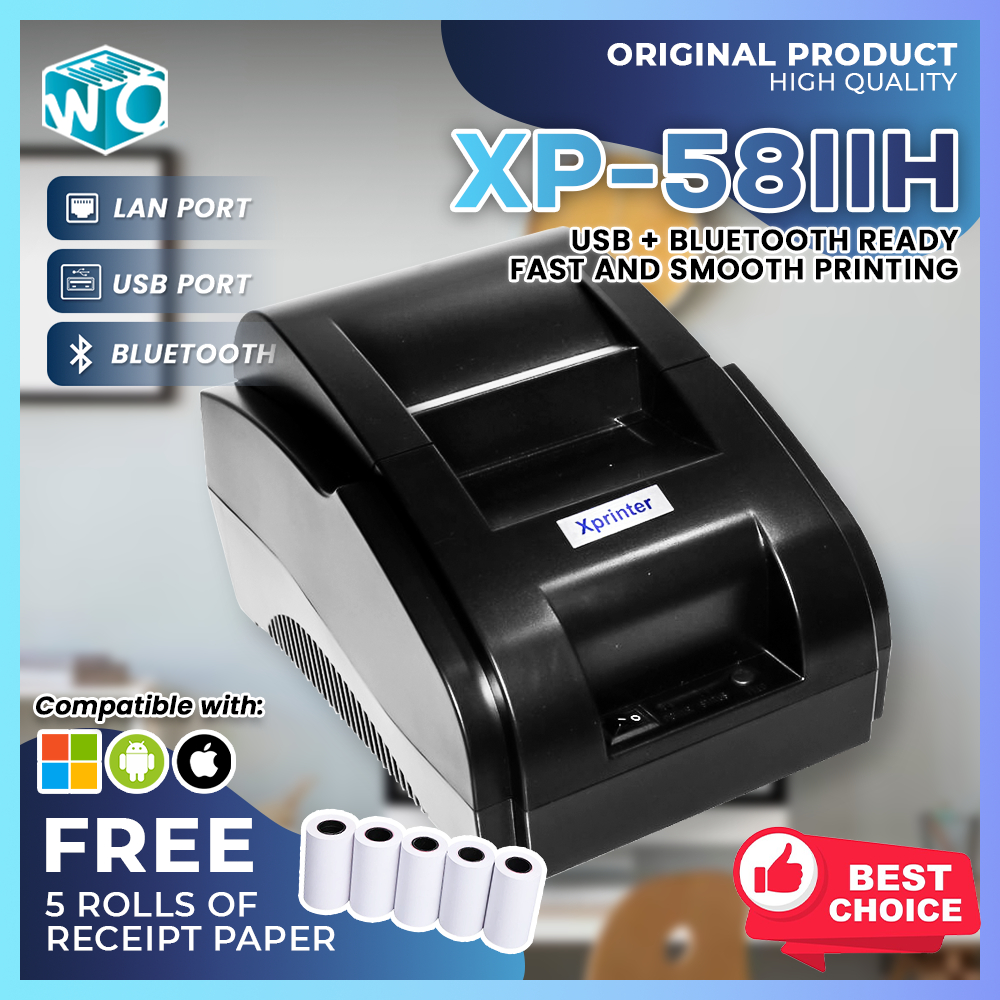 XP 58IIH Receipt Printer Bluetooth USB Portable Thermal FREE 5 ROLLS