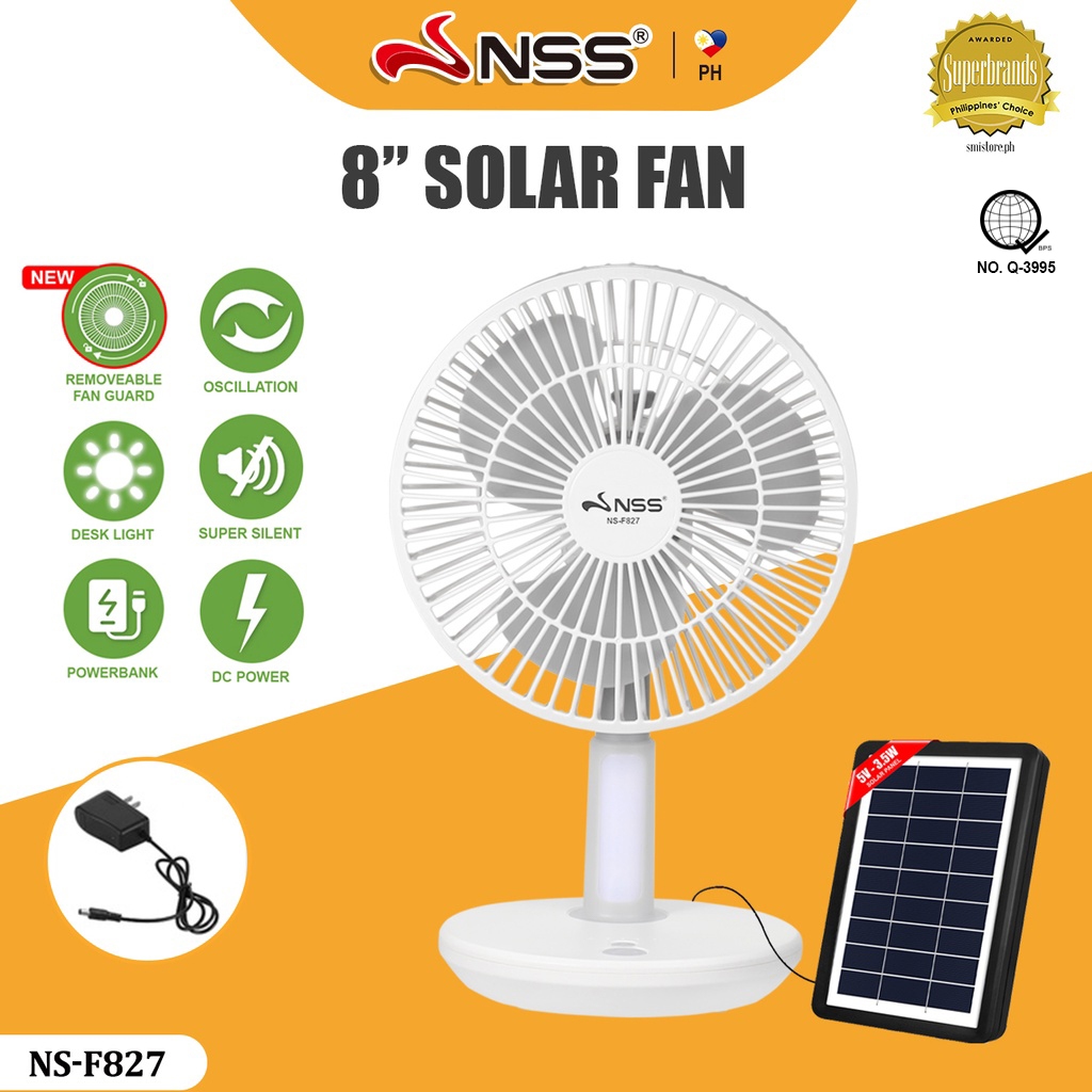 Nss Solar Fan Portable Solar Electric Fan Rechargeable With Led Lights