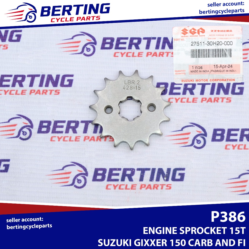 SGP ENGINE SPROCKET 15T Suzuki Gixxer 150 Carb And FI Genuine 27511