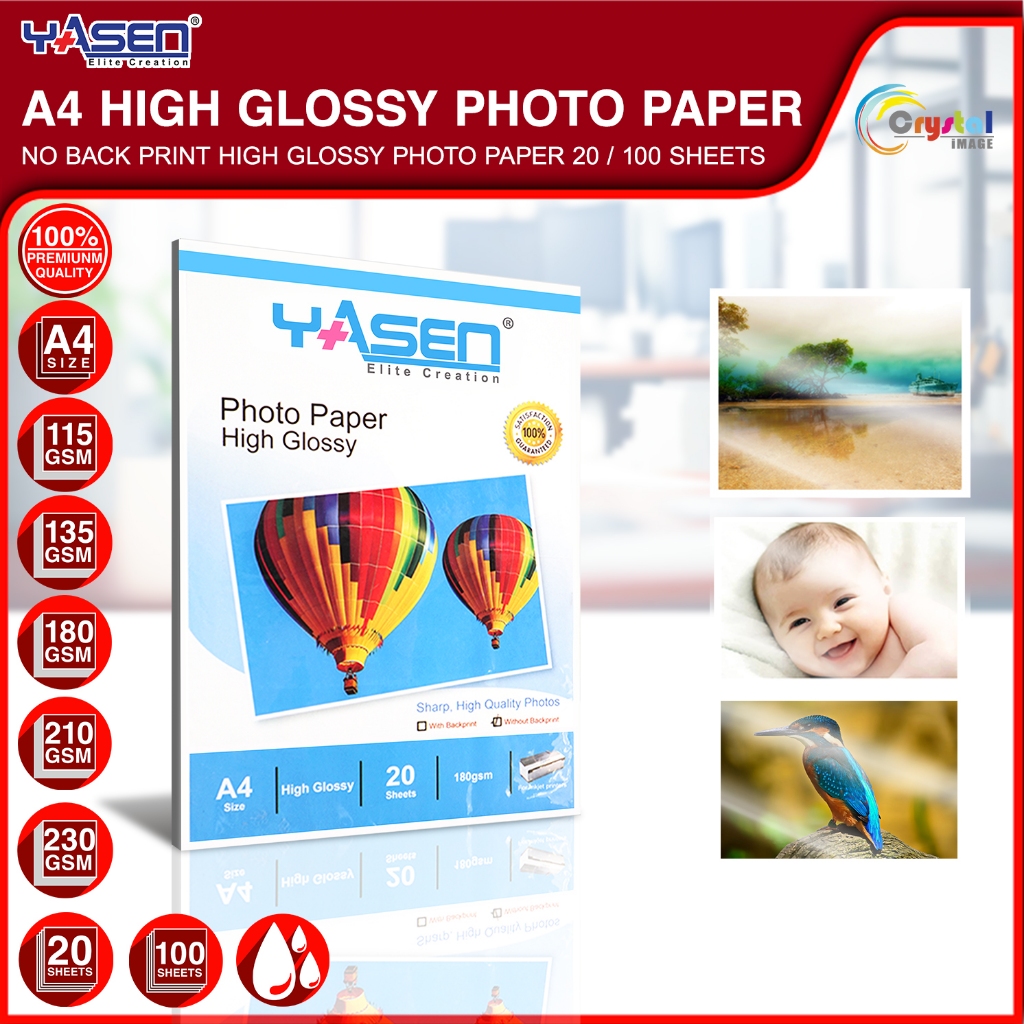 Yasen A Size Photo Paper No Back Print High Glossy Gsm