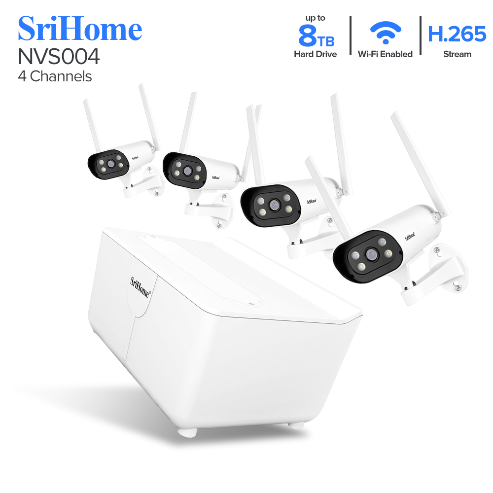 SriHome NVS004 1080P 4 Channel NVR Kit Wireless Security Camera System