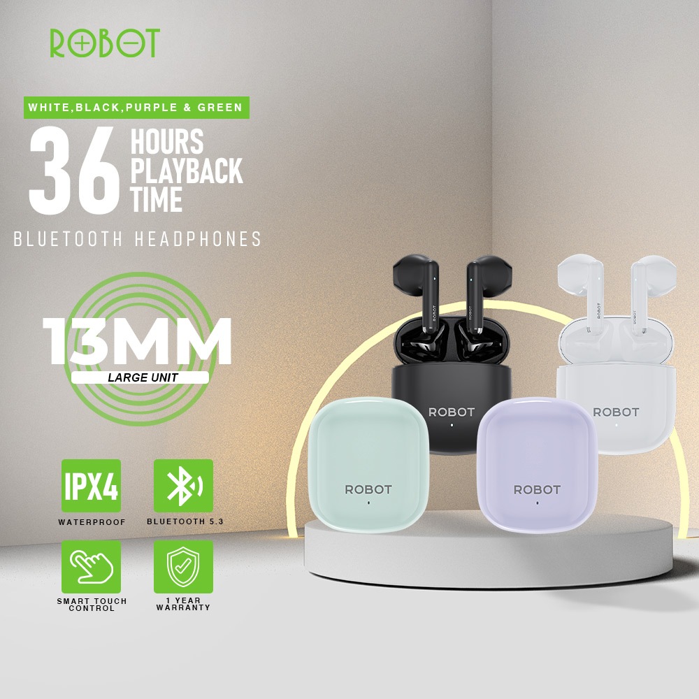 ROBOT Airbuds T60 Wireless Earphone Original TWS Bluetooth 5 3 36 Hours