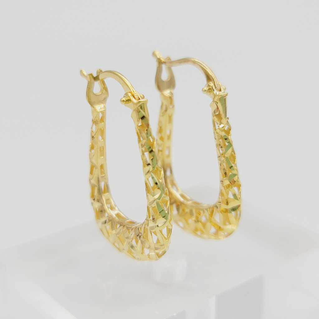 Pawnable Real K Saudi Gold Hoop Earrings Filigree Rounded Rectangle