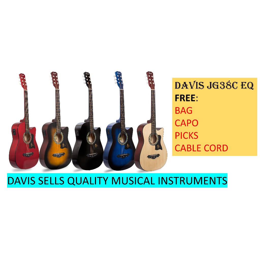 Davis JG38C EQ2 ElectricAcoustic Guitar W Pickup EQ Free Bag Cord