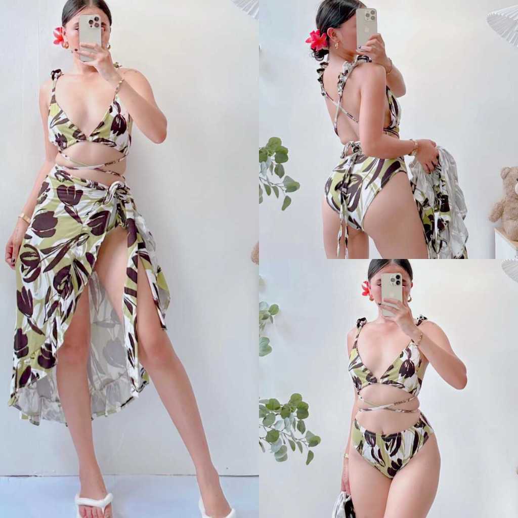 Summer Beach Sexy Split Skirt Three Piece In Bikini Swimsuit Swimwear