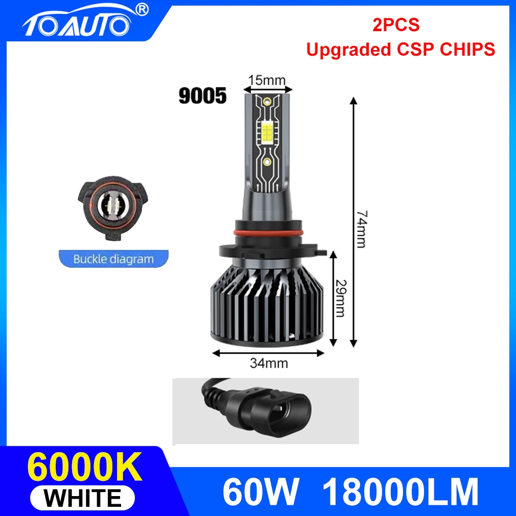 TOAUTO 2PCS Car LED Headlight 50W 15000LM 6000K H4 H11 9005 Foglight Hi