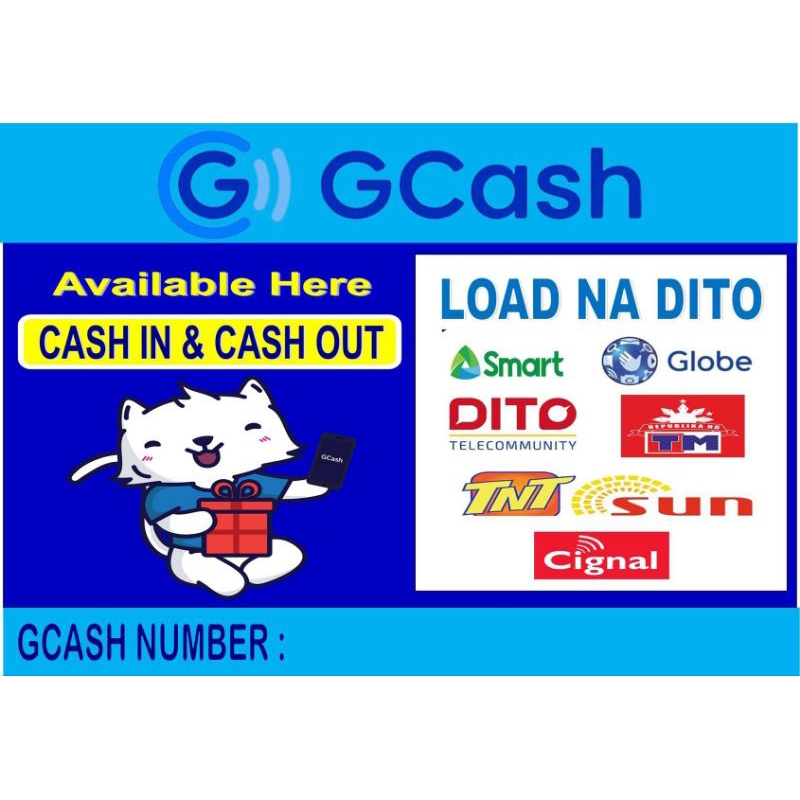 Load And Gcash Signage Cash In Out Available Here In Sintra Board Or