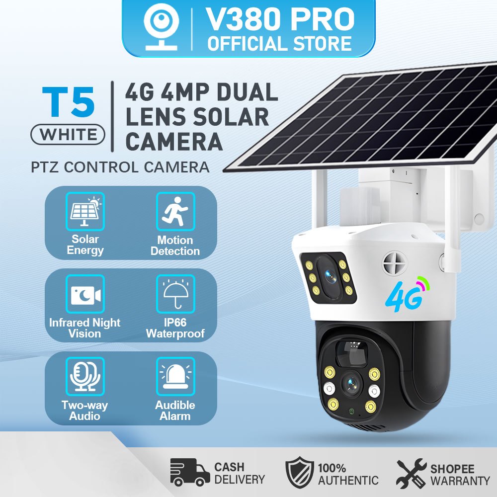 V380 PRO T5 4G Dual Lens Solar Power CCTV Camera Outdoor Waterproof