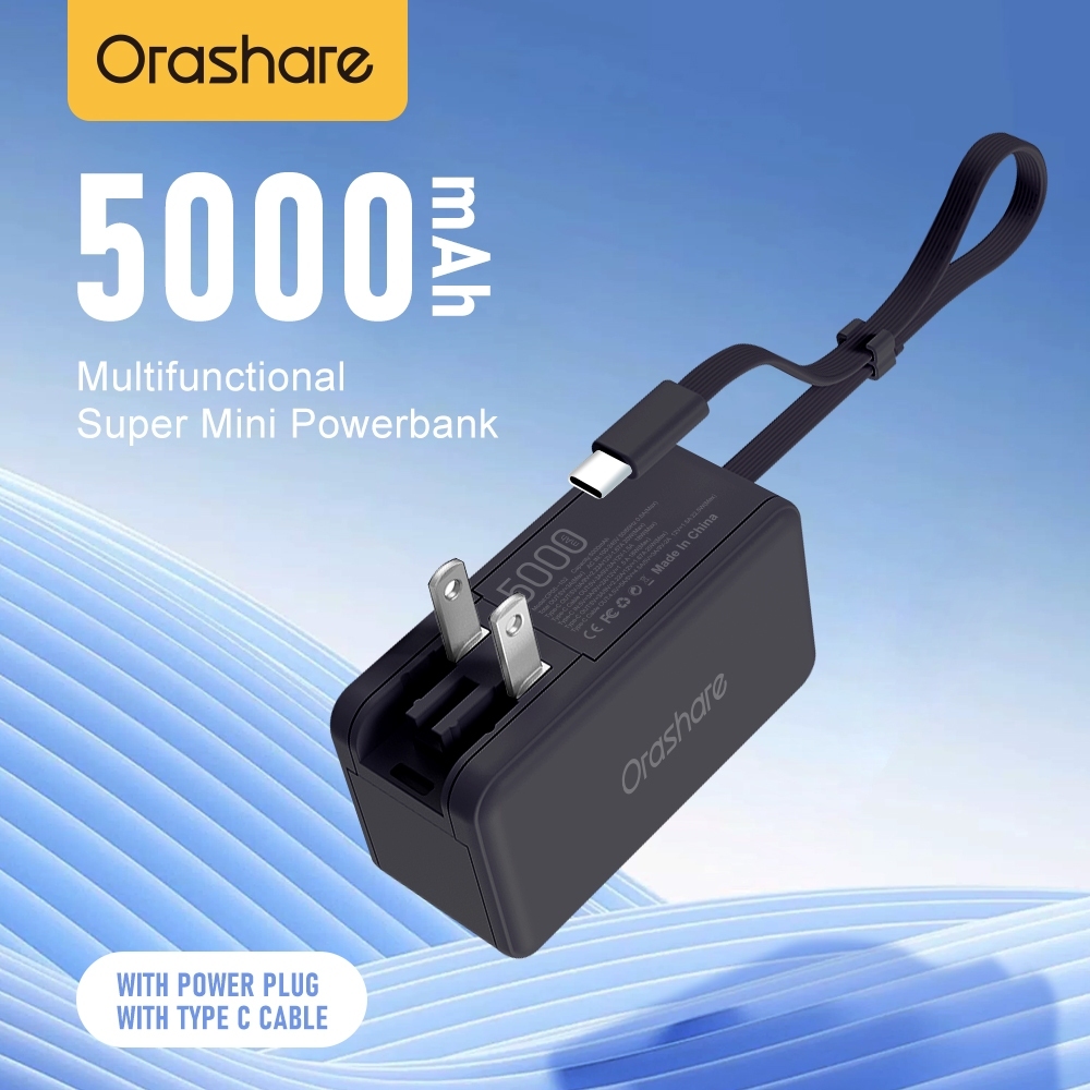 Orashare CP05 5000mAh Powerbank Built In Foldable Power Plug Type C