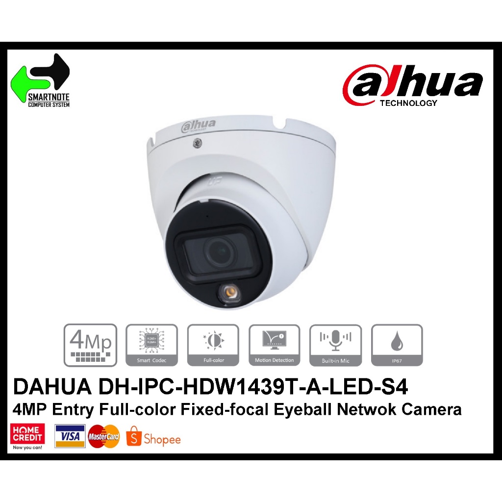 DAHUA DH IPC HDW1439T A LED S4 4MP Entry Full Color Fixed Focal Eyeball