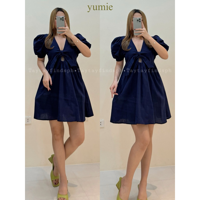 Yumie Puff Sleeves Ribbon Linen Dress Taytayfindsph Shopee Philippines