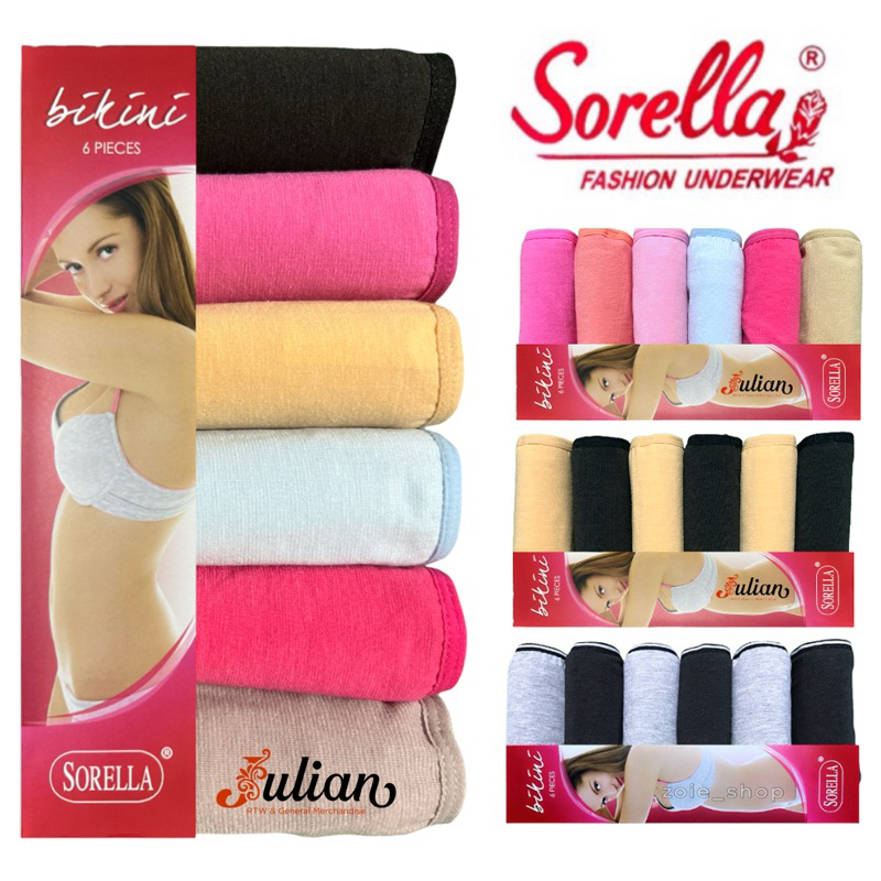 6PIECE SORELLA Original Ultralow Bikini Plain Random Color Cotton