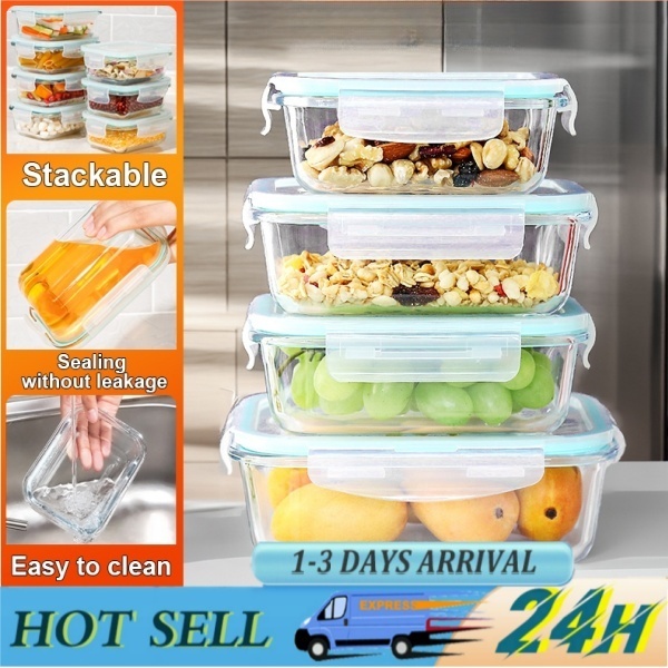 Borosilicate Glass Lunch Box Leak Proof Microwave Bento Lid Food Keeper