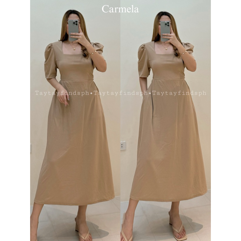 Carmela Square Neck Puff Sleeve With Side Pocket Plain Dress