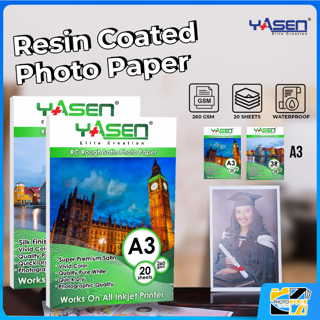 Yasen RC Rough Satin Linen Photo Paper 260 GSM A3 Size Resin Coated