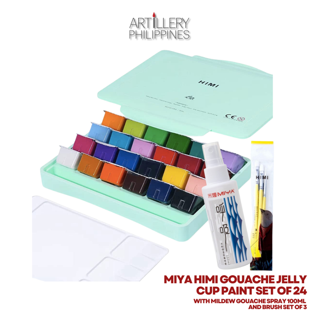 Miya Himi Gouache Jelly Cup Paint Set Of 24 With Brushes Mildew