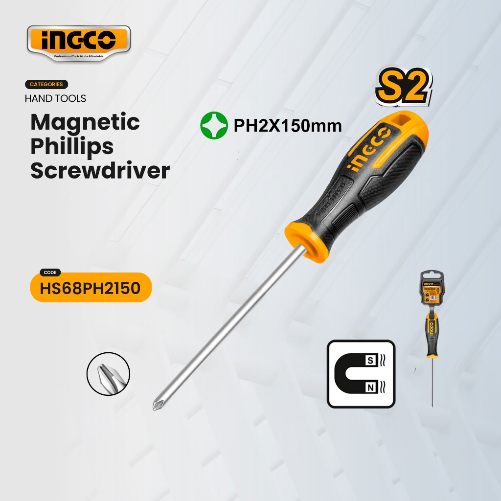 Ingco Magnetic Phillips Screwdriver PH2 X 150mm Round Shank HS68PH2150