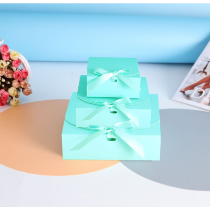 Brown White Clamshell W Ribbon Cardboard Pastry Gift Box Bowknot Box