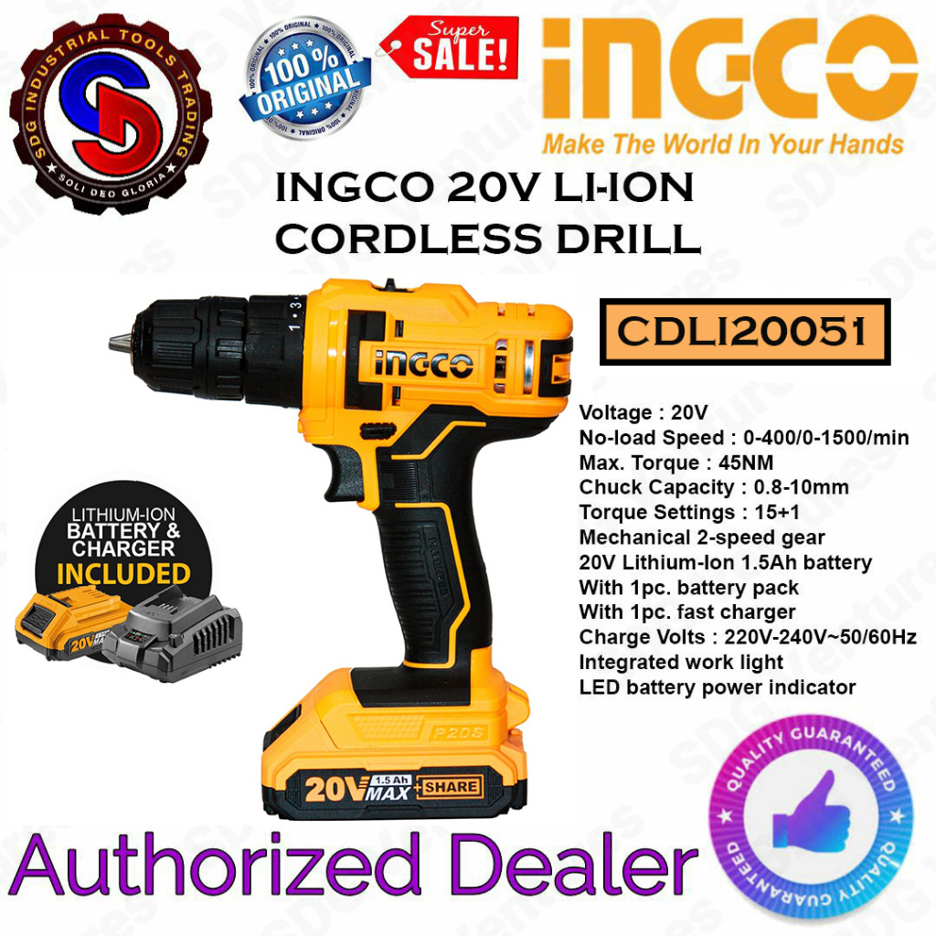 Ingco V Li Ion Cordless Drill Cdli Shopee Philippines