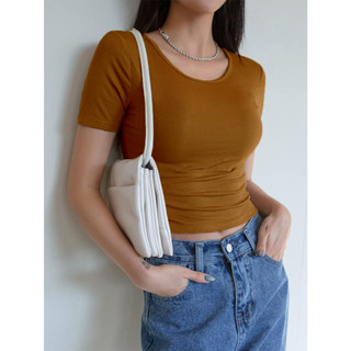 KILY PH Knitted Tops Semi Crop Top Round Neck Shirt Stretchable Plain