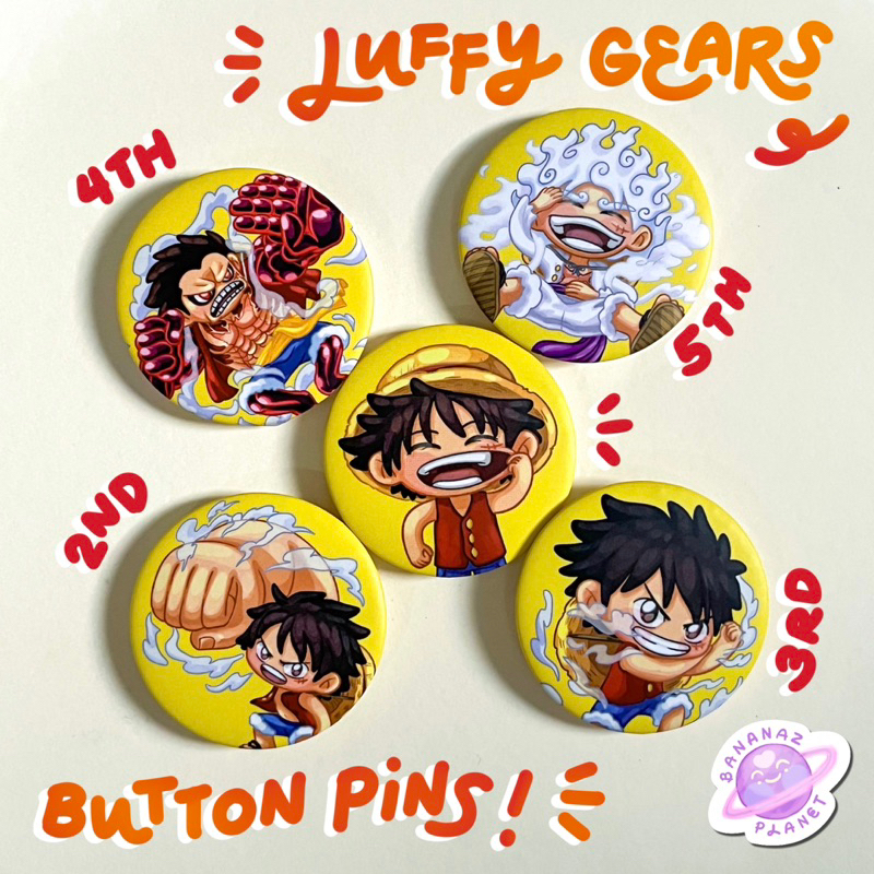 Monkey D Luffy Gears Cute Chibi One Piece 1 75 Matte Button Pins