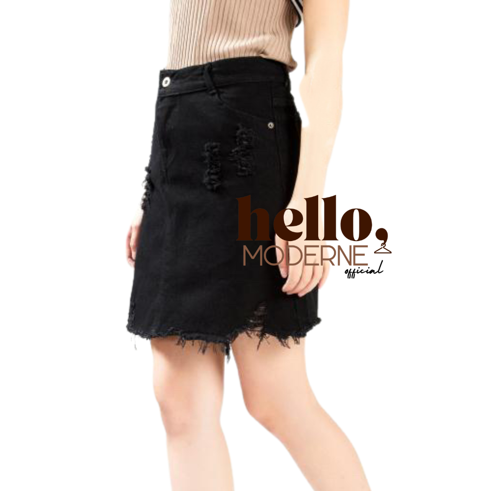 Hello Moderne High Waist Denim Skirt Black Tattered 2405 Shopee