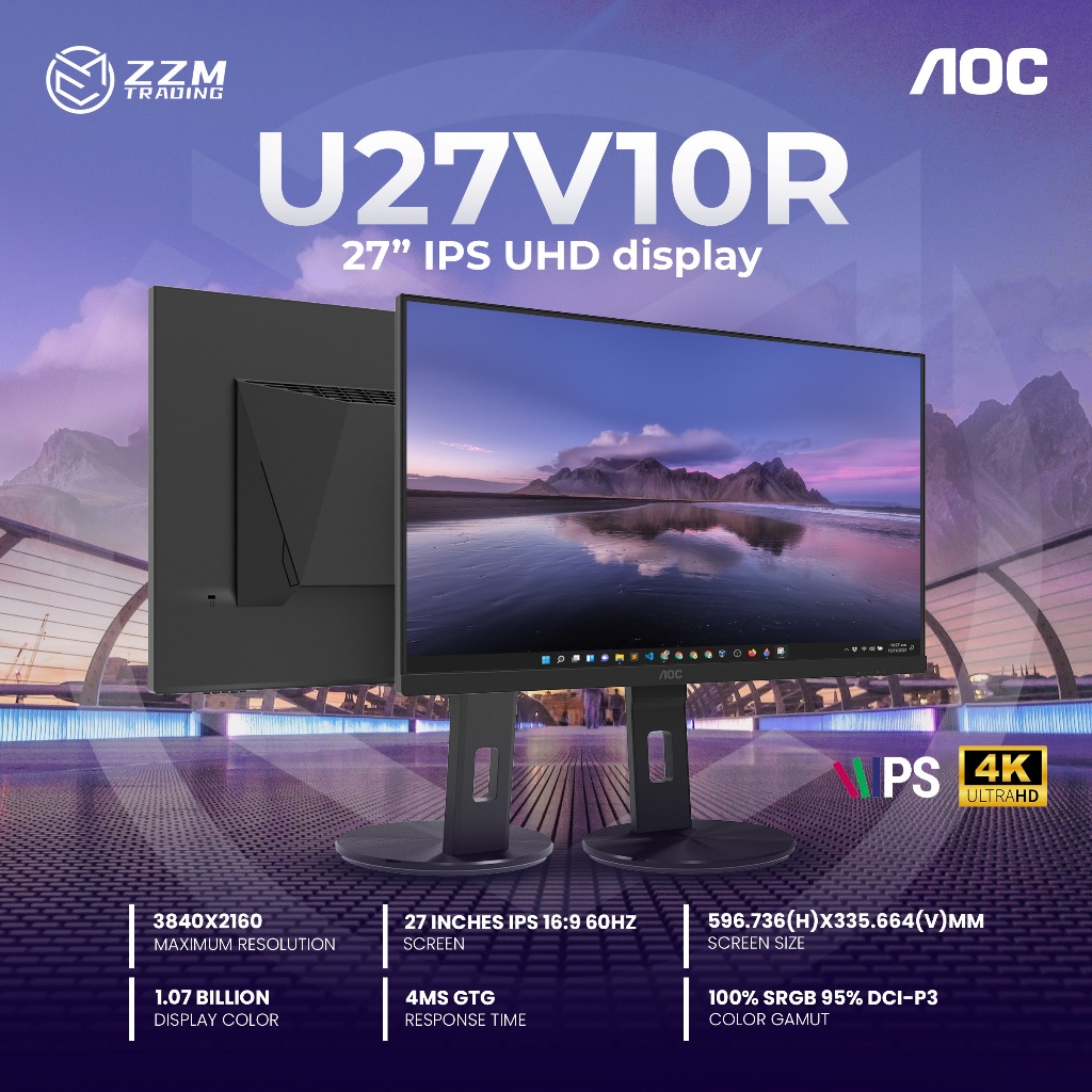 Aoc U V R Inch Ips Uhd Display Ips Technology X Hz