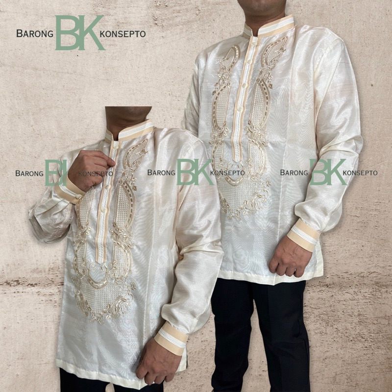 Modern Barong Male Beige W Double Piping Mocca Chinese Collar Shopee