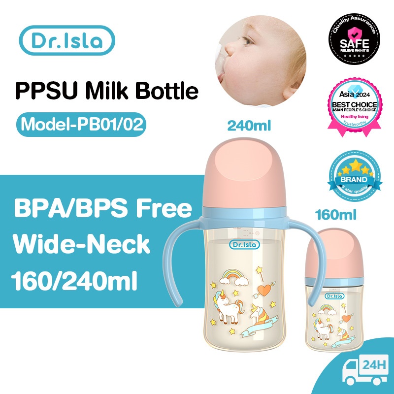 Dr Lsla Feeding Bottle Neck Wide Ppsu Baby Anti Colic With Handle Anti