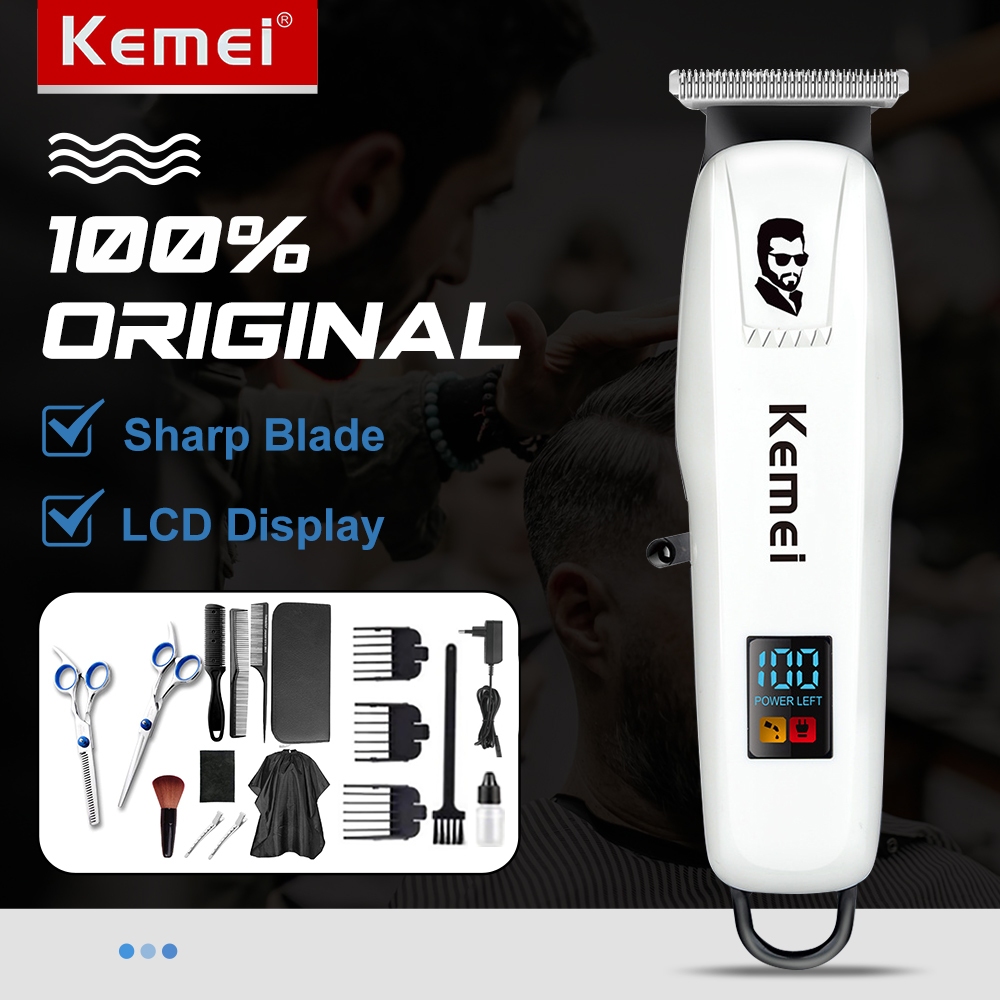 Kemei Razor Hair Cut Rechargeable Hair Clipper Cordless Lcd Monitor