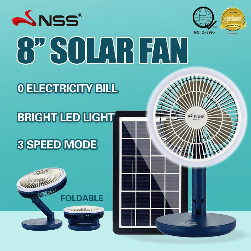 Nss Inch Solar Electric Fan With Solar Panel Rechargeable Mini Desk