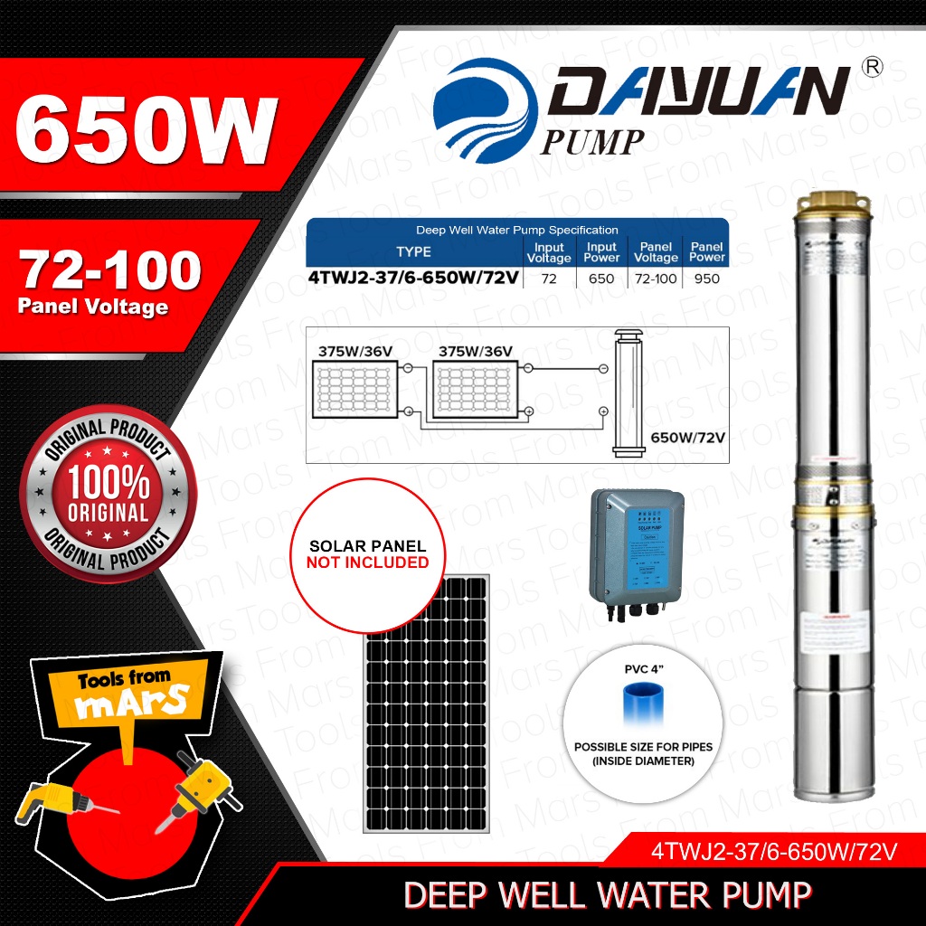 Dayuan Submersible Deep Well 650W 1200W Solar Water Pump With