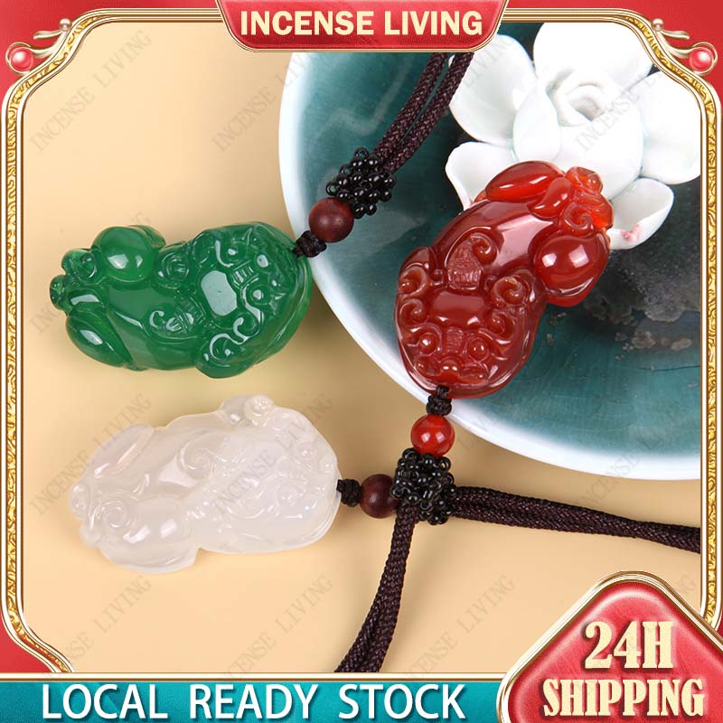 Piyao Jade Stone Charm Necklace Crystal Pixiu Pendant Lucky Fortune