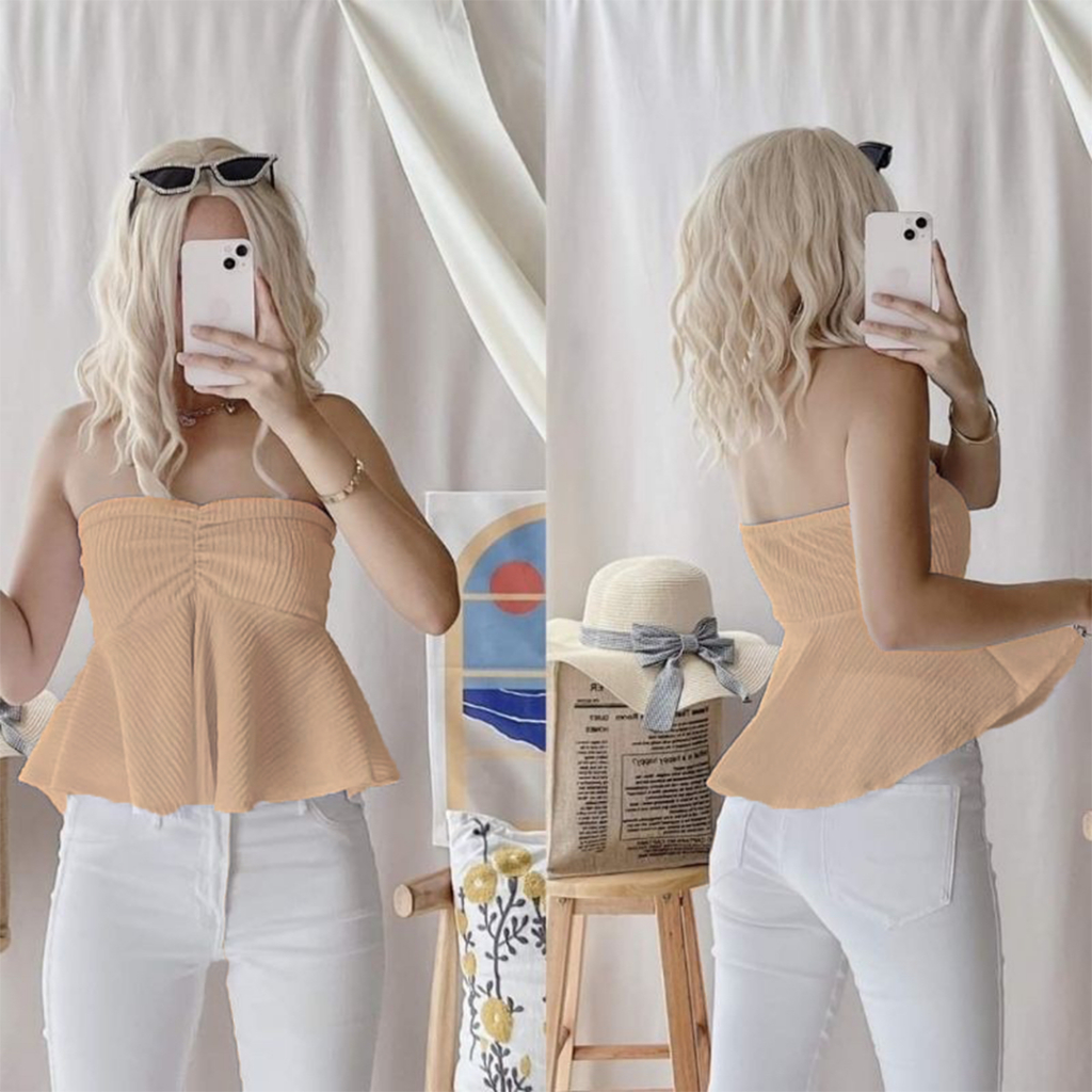 KILY PH Peplum Tube Top Bark Crepe Fabric Flowy Tops 6A0256 Shopee