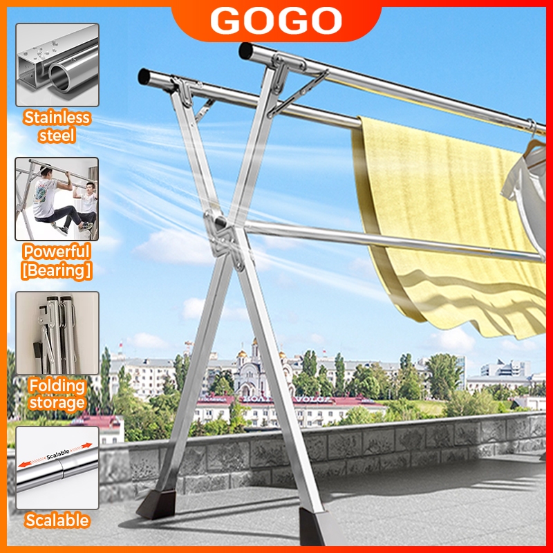 GOGO Foldable Sampayan Stainless Steel Clothes Rack Laundry Drying Rack