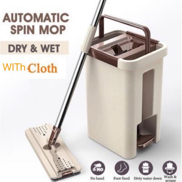 2in1 Self Wash Squeeze Dry Flat Mop Bucket Tool Kit With 1Pcs Cloth