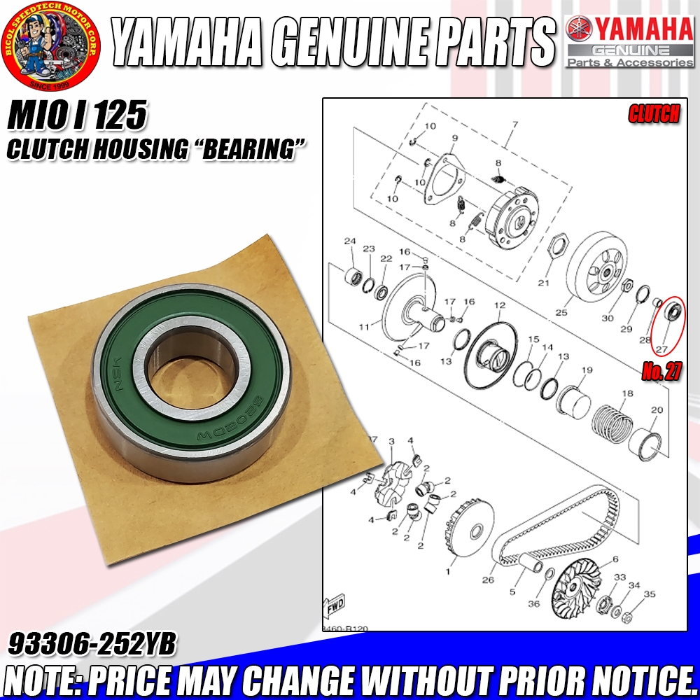 MIO I 125 CLUTCH HOUSING BEARING YGP Genuine 93306 252YB Shopee