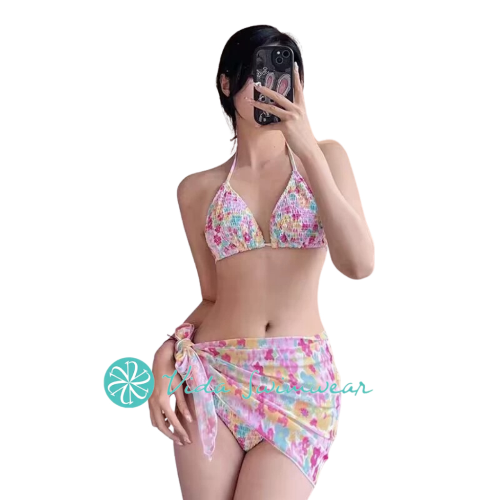 In Bikini With Cover Up Smoked Swimsuit Floral Two Piece Swimwear