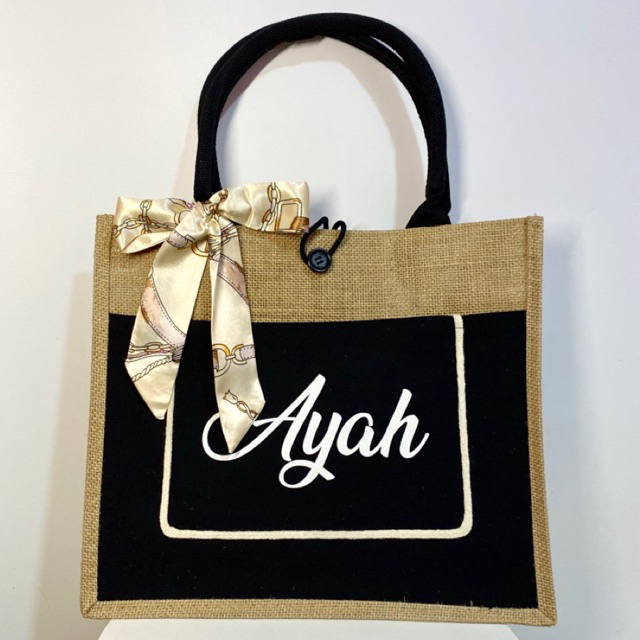 Customized Burlap Bag With Twilly Personalized Jute Abaca Tote Bag