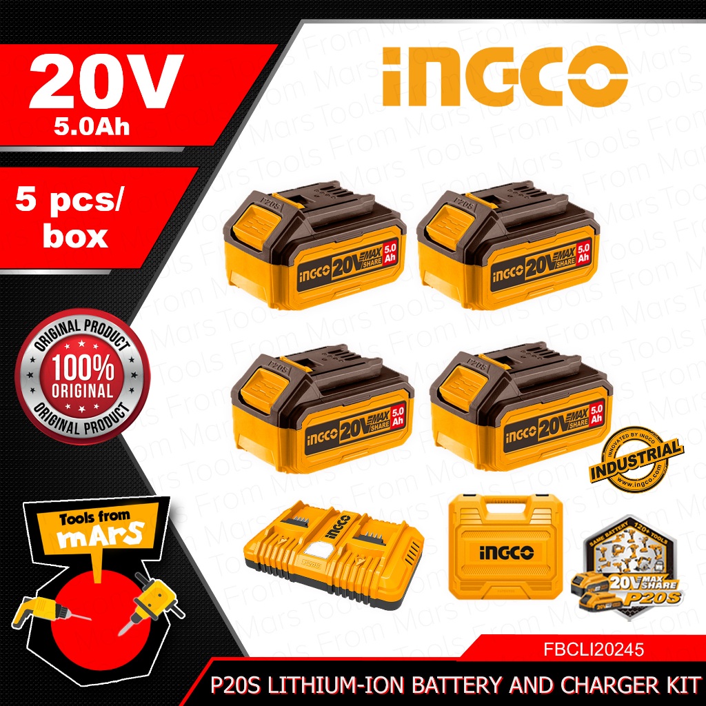 Ingco 4 0Ah 5 0Ah P20S Lithium Ion Battery And Charger Kit Fast