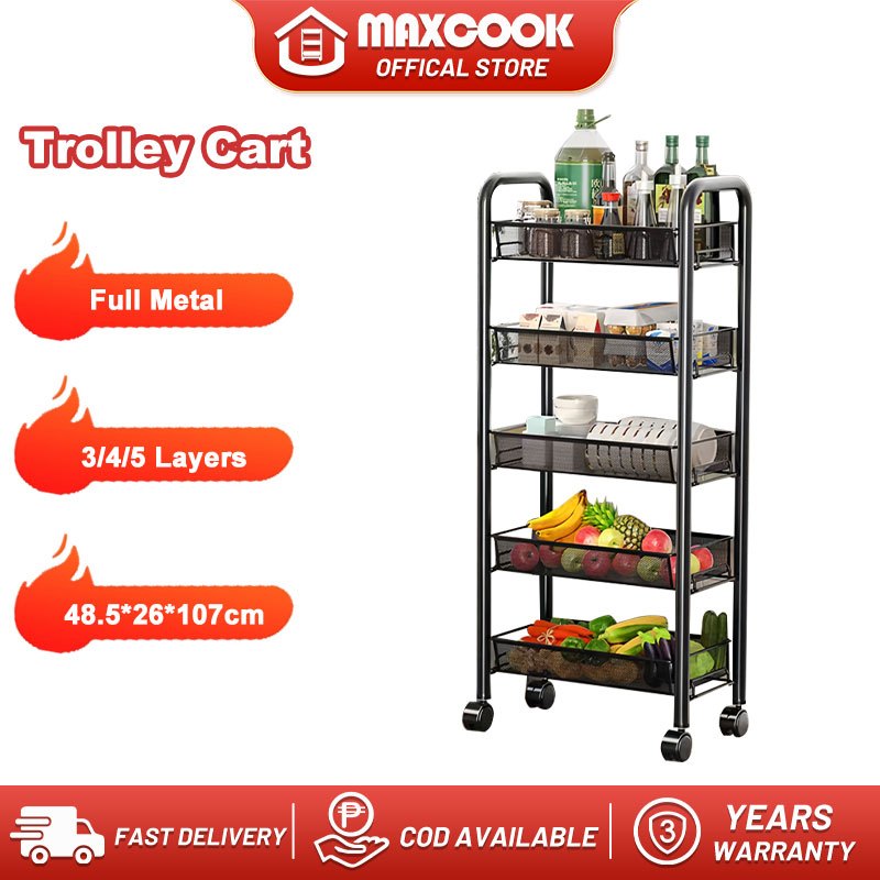 MAXCOOK 3 4 5 Tier Metal Trolley Cart Organizer Kitchen Storage Rack