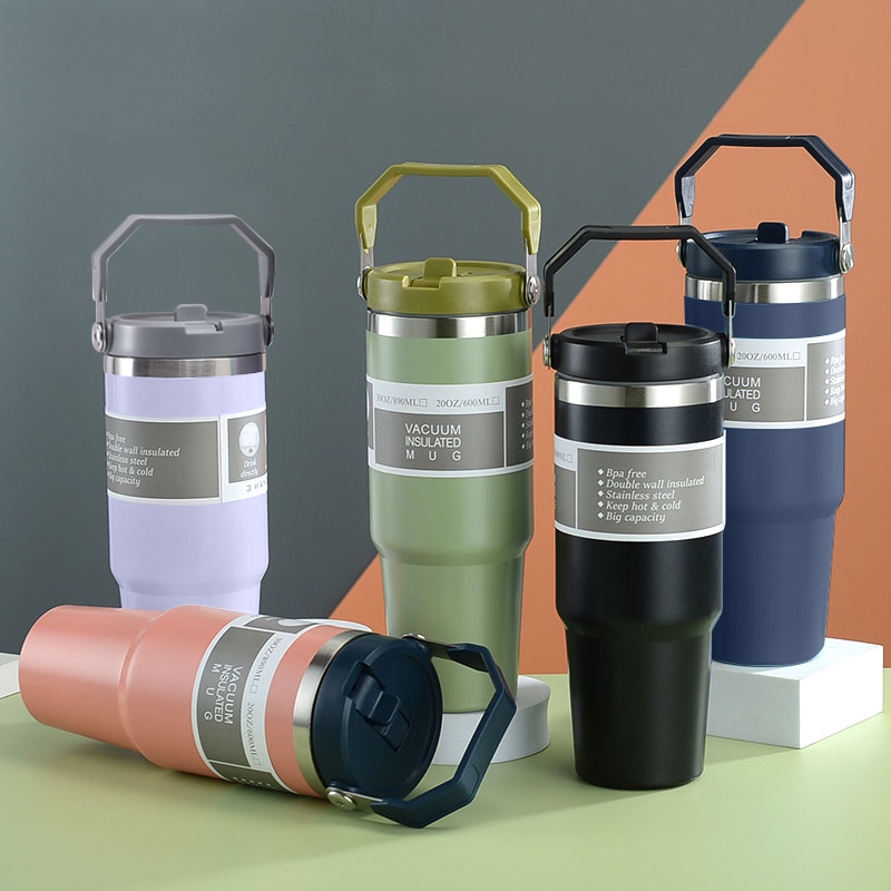 Vacuum Insulated Tumbler Stainless Steel Mug With Straw And Handle