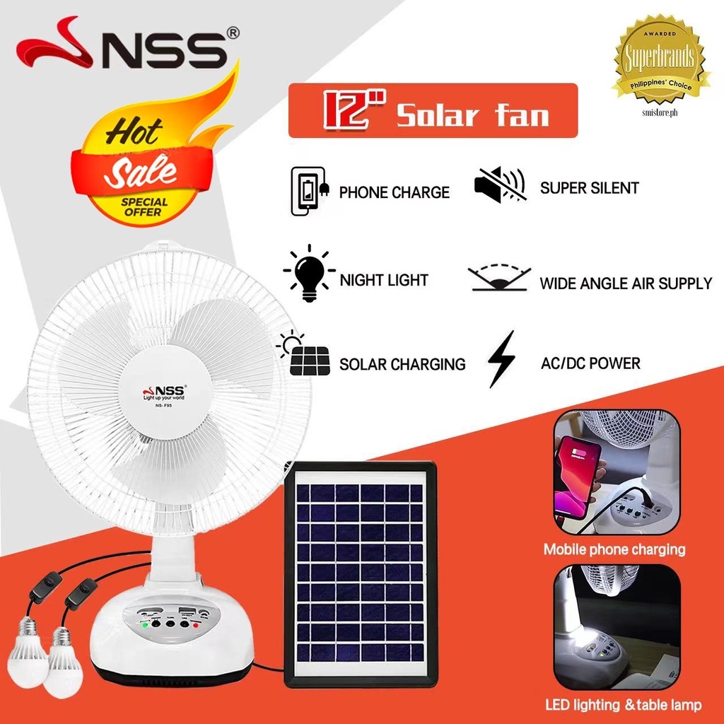 NSS Solar Fan 16 Inch Solar Electric Fan Rechargeable Fan Stand Outdoor