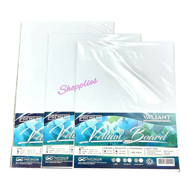 Valiant Vellum Board 180 Gsm White 10s 10 Sheets Per Pack Shopee