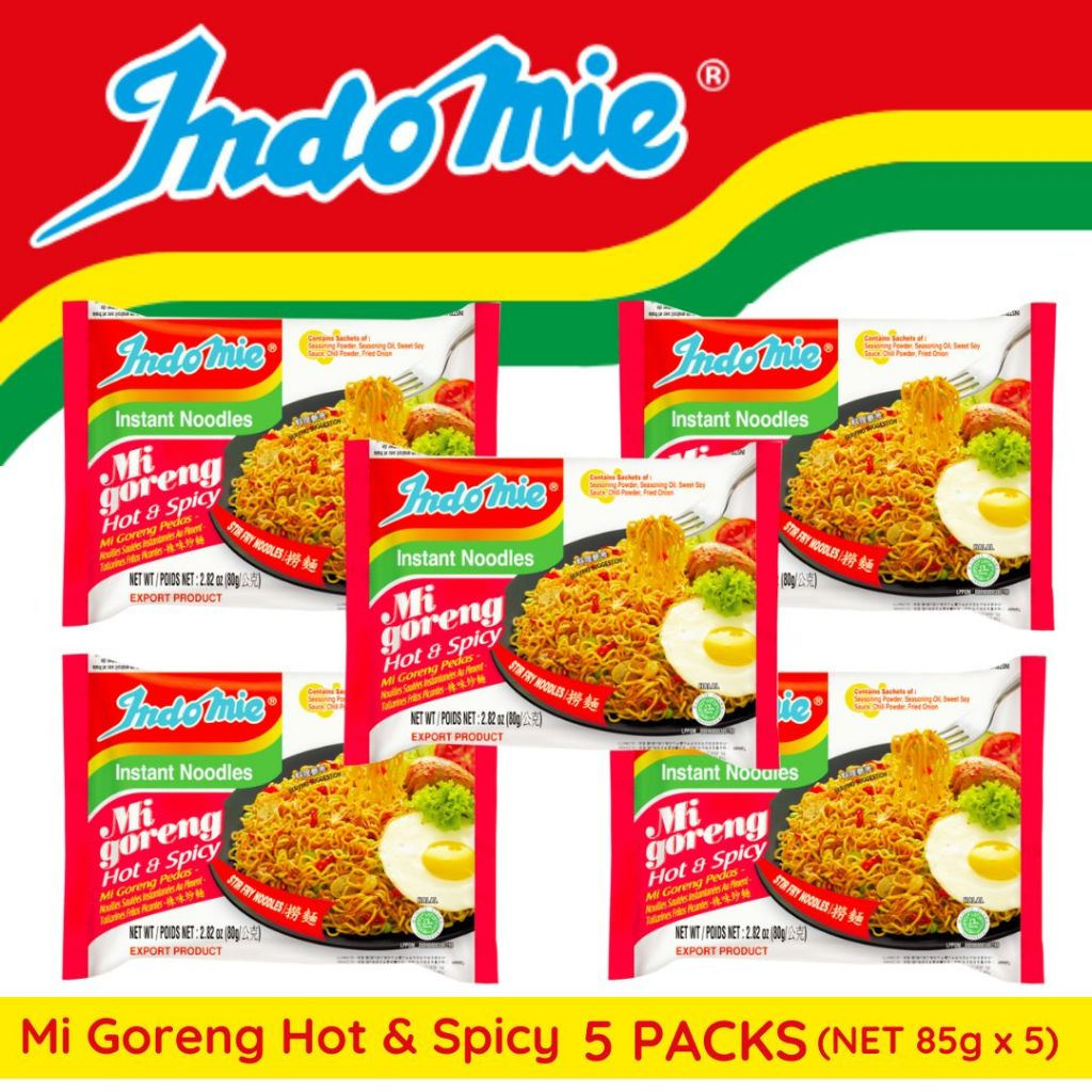 5 Pieces Net Weight 80g X 5 Indomie Mi Goreng Hot And Spicy