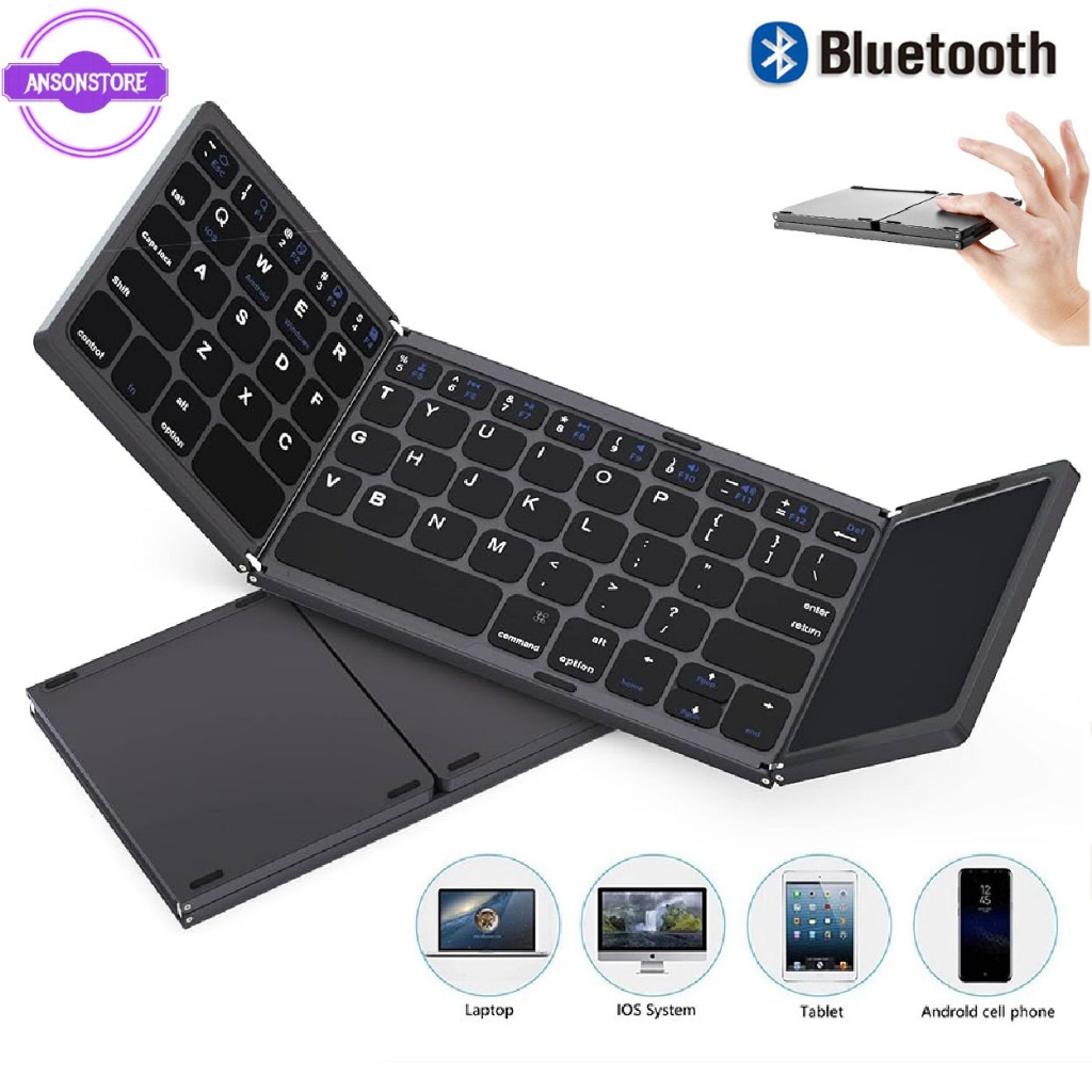 B033 Portable Twice Folding Bluetooth Keyboard BT Wireless Foldable