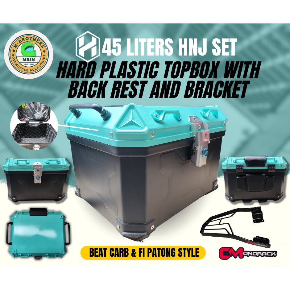 Set 45 Liters Top Box HNJ A01S Lake Green With Cm Monorack Bracket Hard