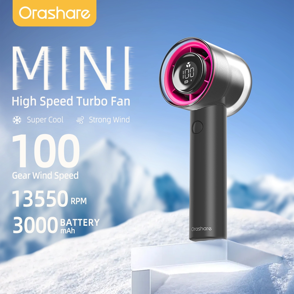 Orashare Hf Turbo Mini Fan Rechargeable Handheld Fan Strong Wind