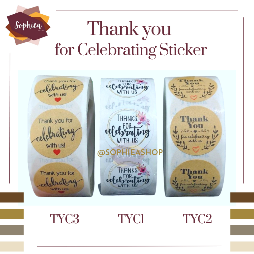 Thank You Sticker 500pcs 1 Roll Thank You For Celebrating HandMade